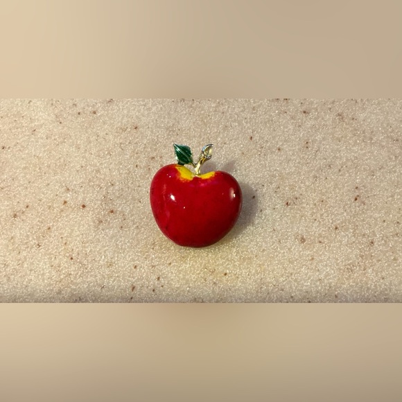 Beatrix Jewelry - Red Apple Brooch with Green Leaves